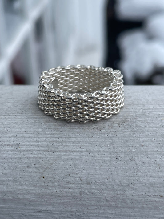 925 Sterling Silver Flexible Mesh Ring Band Size 7