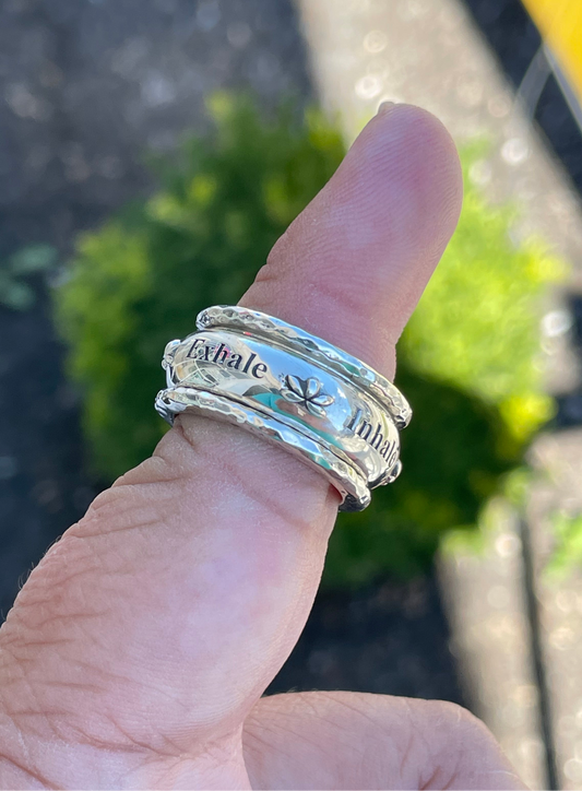 Designer John Hardy Jai Lotus Inhale Exhale Spinner 925 Sterling Silver Band Ring Size 8