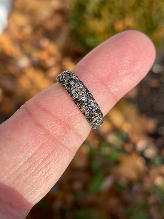 Designer Prima 14k White Gold Chocolate & Black Diamond Band Ring Size 7