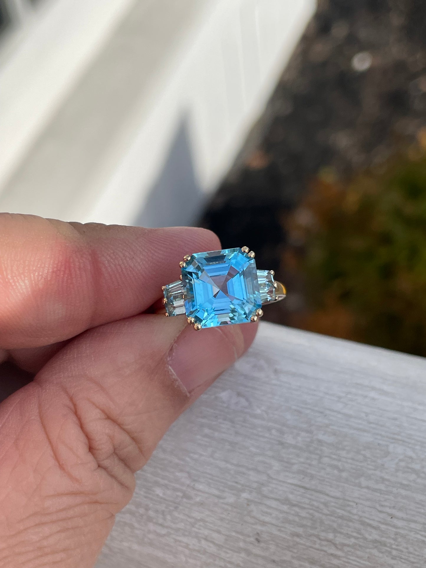 14k Gold Swiss Blue Topaz Cushion Cut Cocktail Ring Size 7