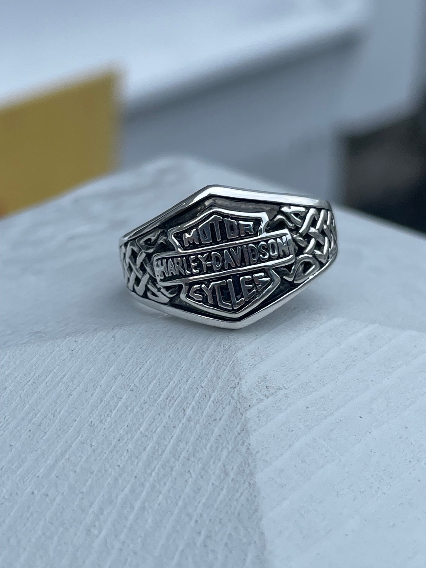 925 Sterling Silver Harley Davidson Logo Shield Band Ring