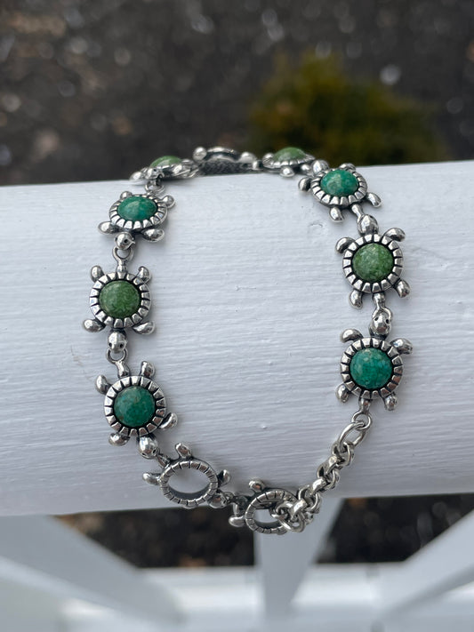 925 Sterling Silver Turquoise Sea Turtle Toggle Lock Bracelet 7”or 7.5”