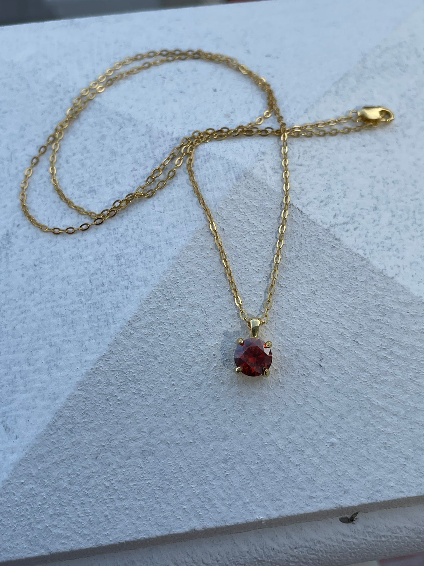 925 Sterling Silver Vermeil Crimson Red Diamond Solitaire Necklace 18”