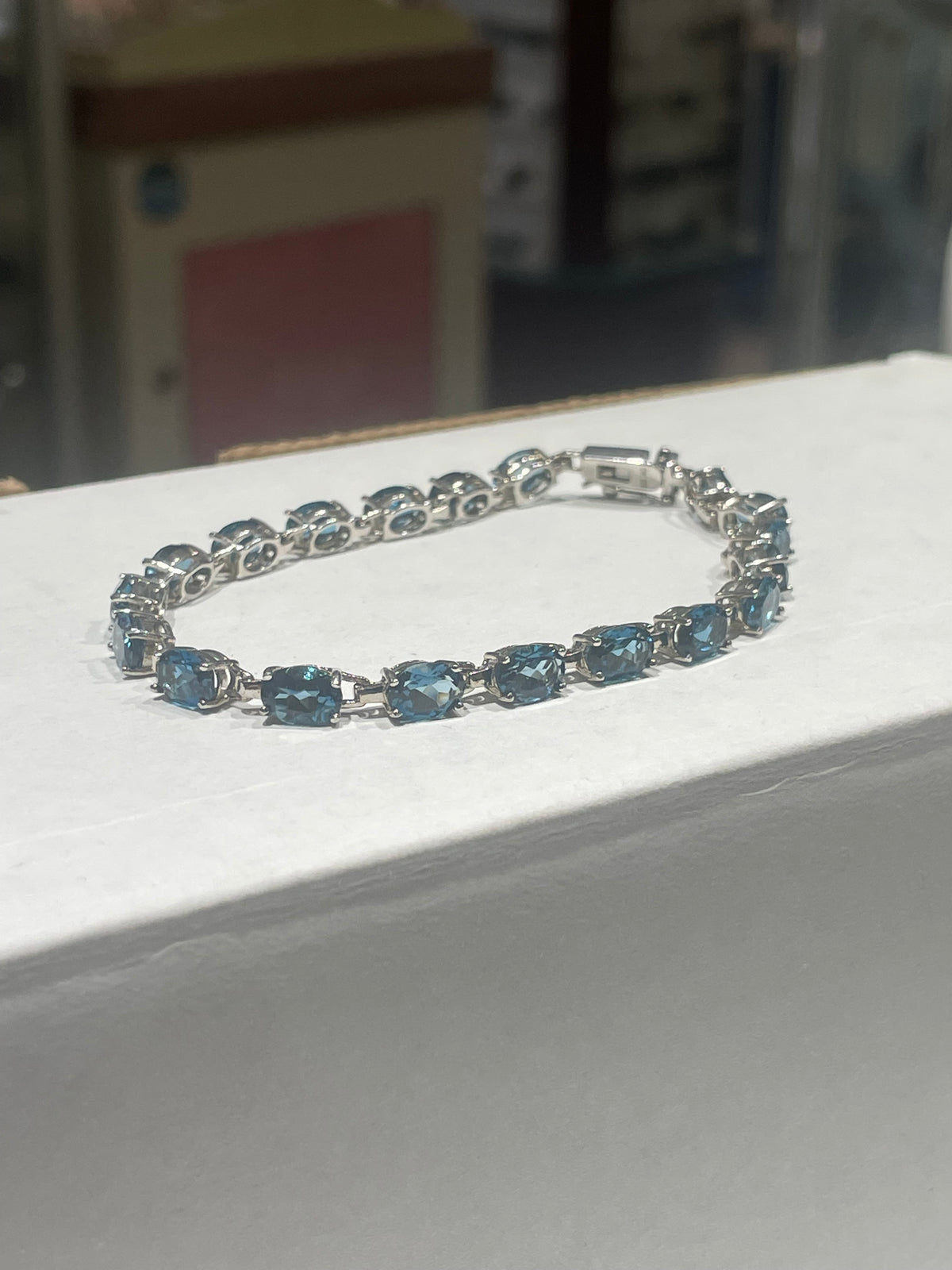 925 Sterling Silver Natural London Blue Topaz Tennis Bracelet