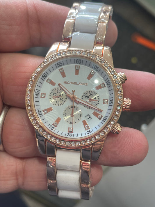 Refurbished Michael Kors White Ceramic & Rose Gold Color Watch