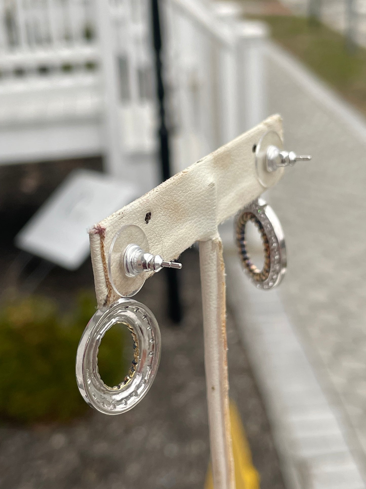925 Sterling Silver Cz Fairest of them All Dangling open oval earrings.