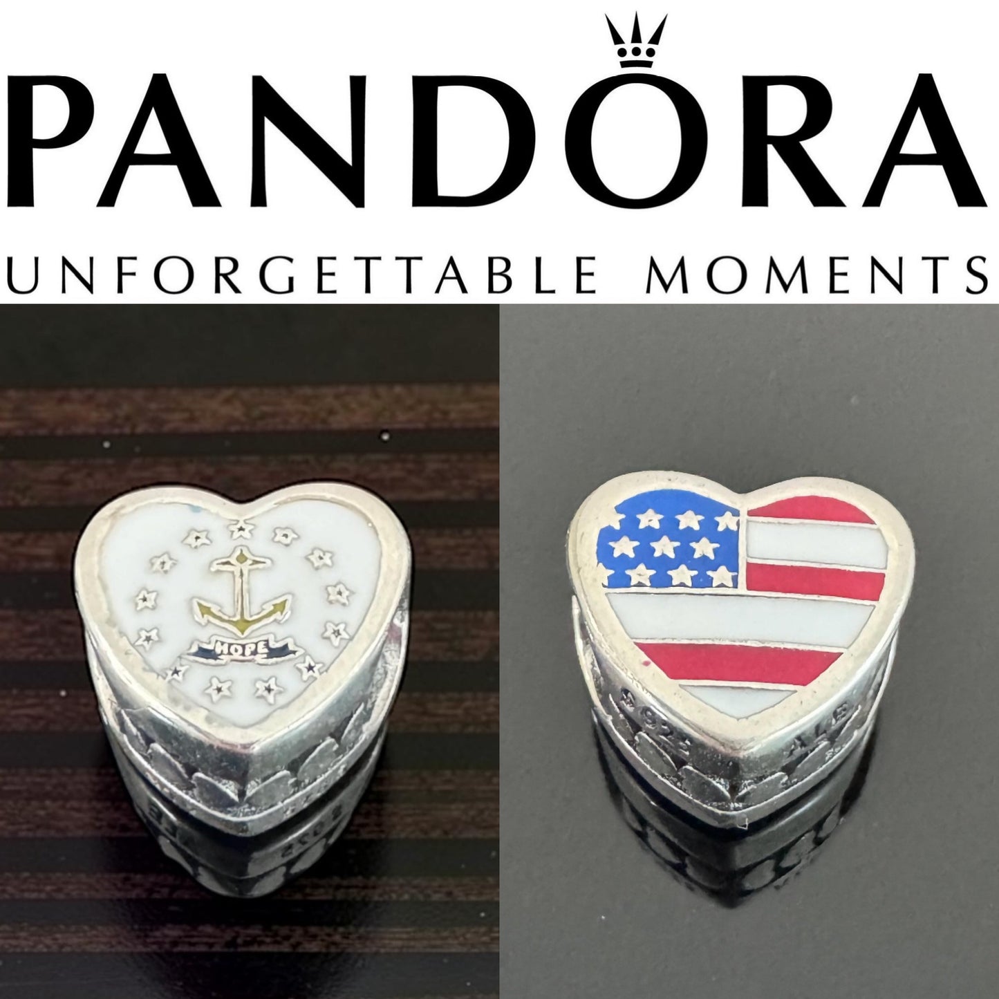 Pandora State of Rhode Island Exclusive State & Country USA Flag Reversible Heart Travel Charm
