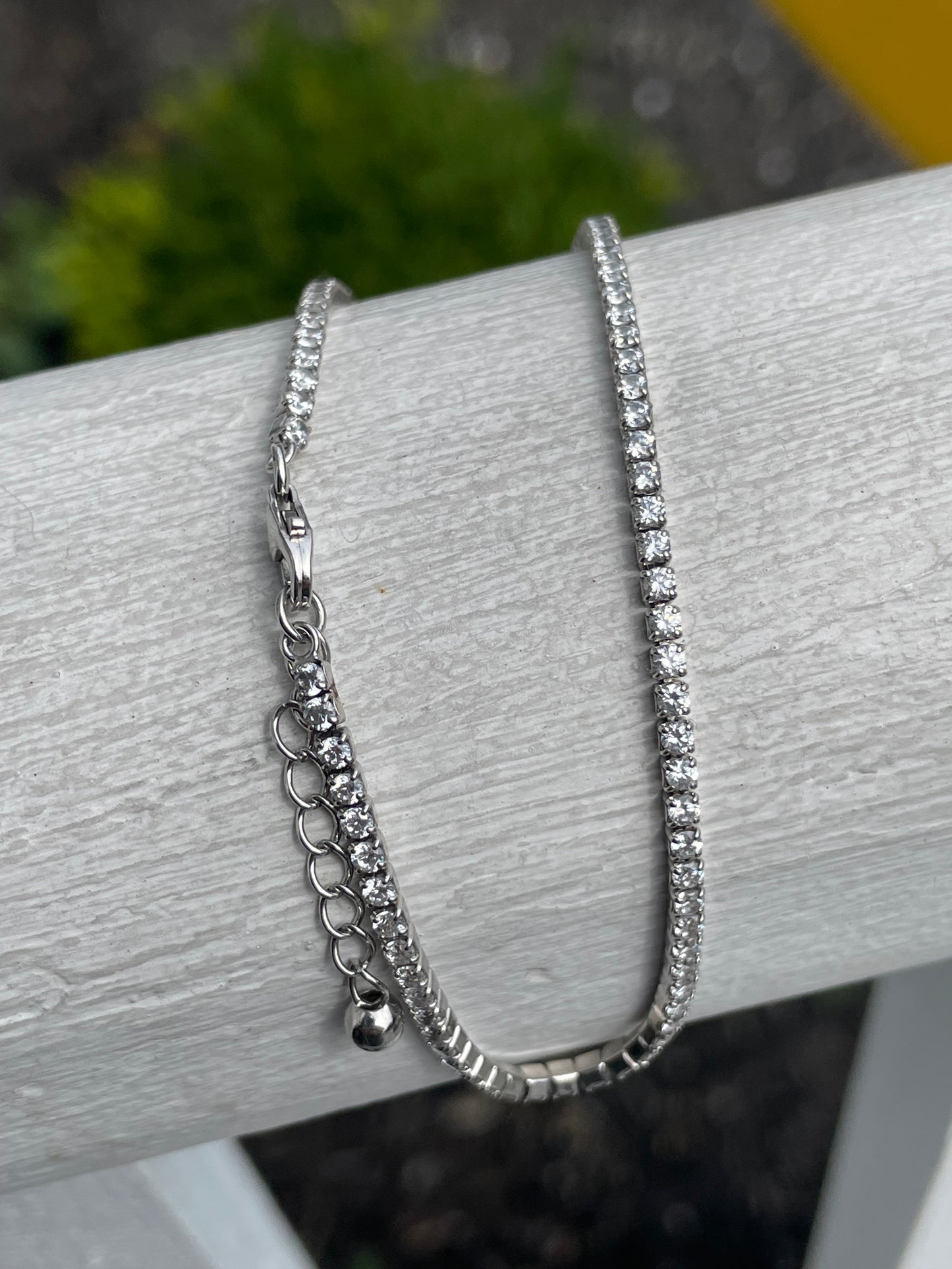 925 Sterling Silver Cz Tennis Anklet 9”-10”