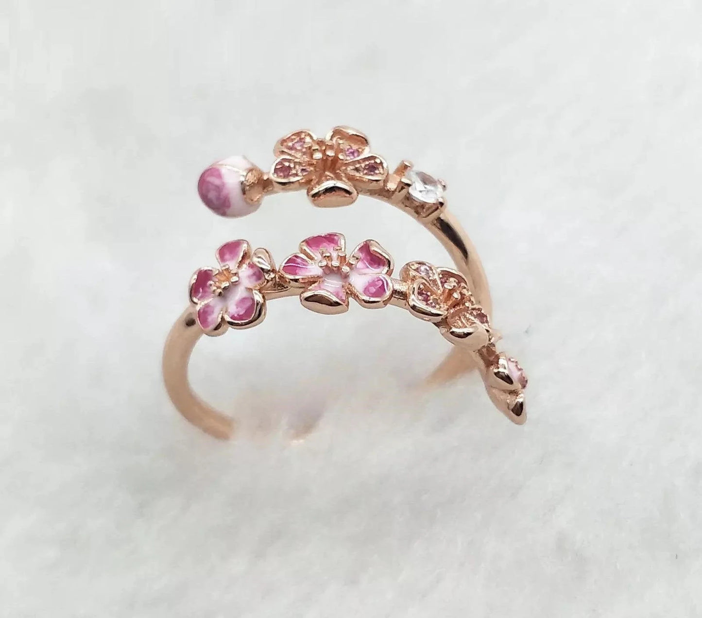 Retired Pandora Asia Exclusive Wraparound Peach Blossom Ring Size 7