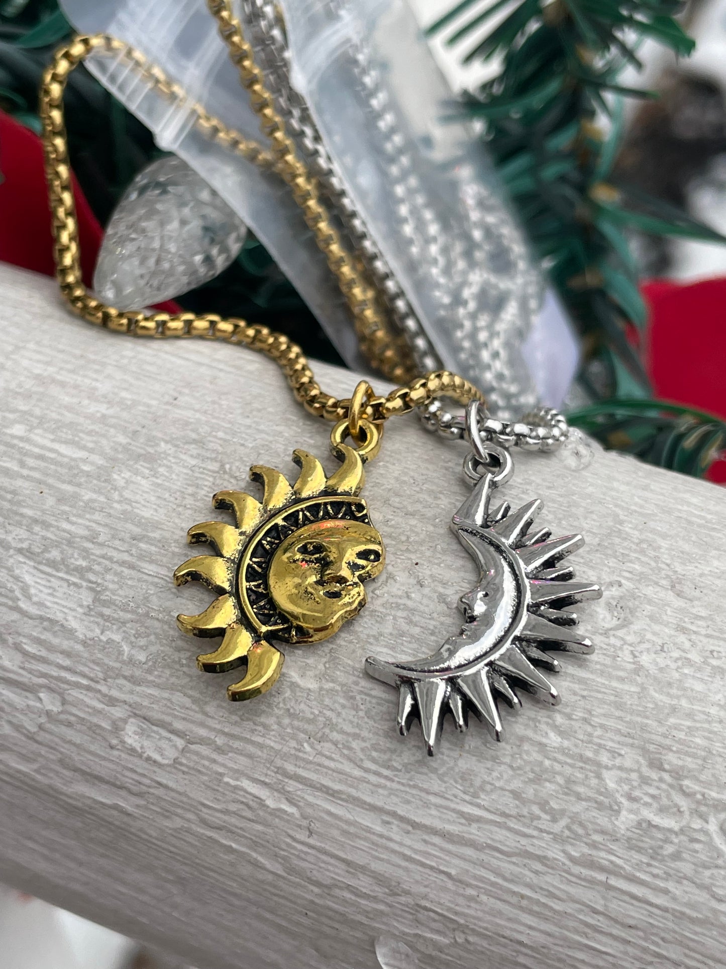 Stainless steel 2tone Splittable Sun & Moon Best Friends Necklace