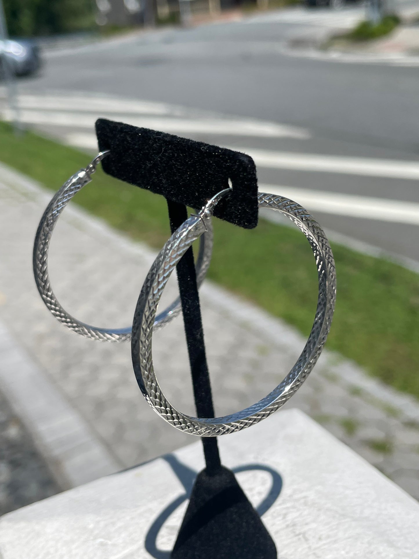 925 Sterling Silver Prism Cut Large Hoop Earrings