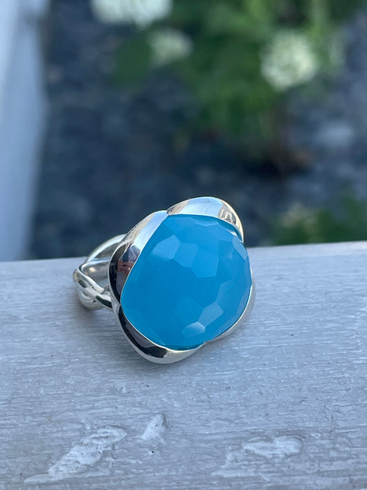 David Yurman Milky Blue Aquamarine Continuance Ring Size 6.5
