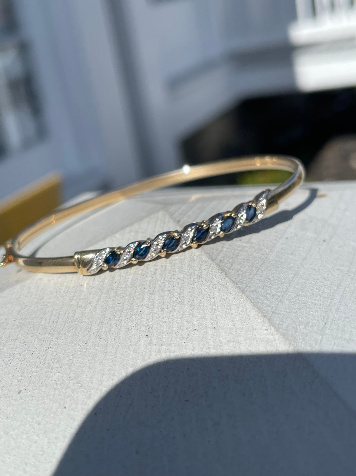 14k Gold Sapphire & Diamond Bangle Bracelet