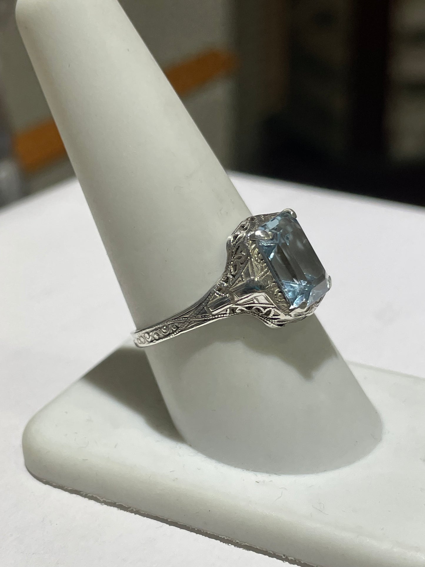 Antique Sterling Silver Sky Blue Topaz Ring Size 9.5