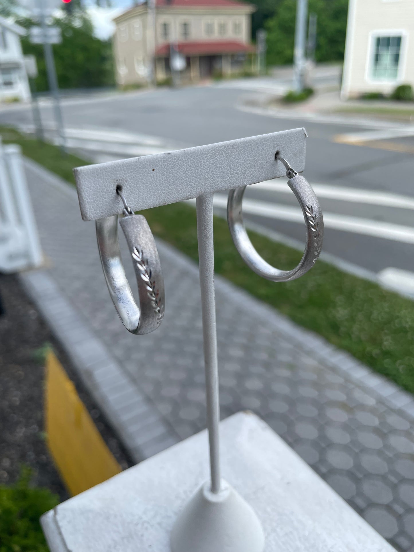 925 Sterling Silver Large Matte Finish Diamond cut finish Hoop earrings