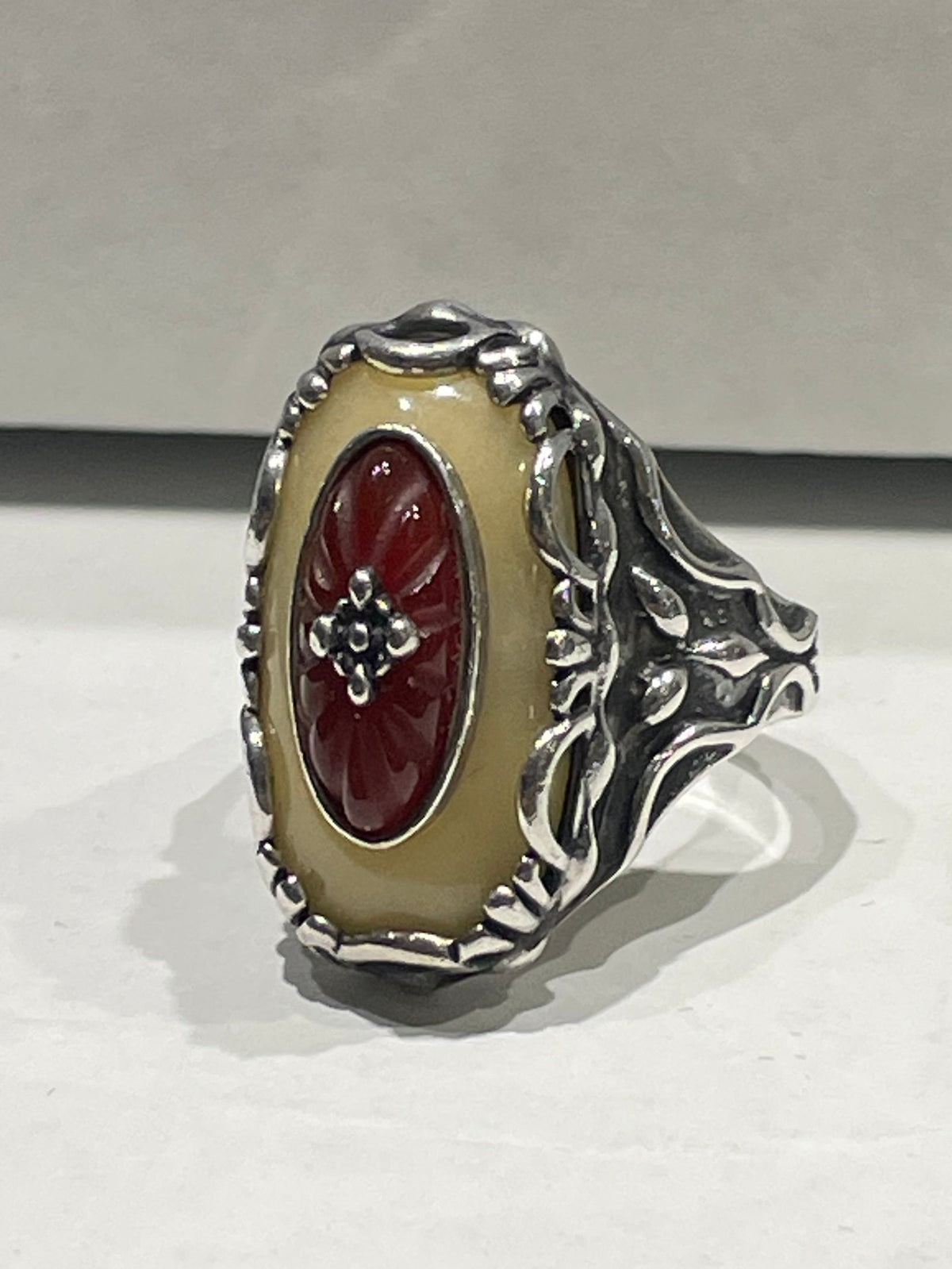 Designer Carolyn Pollack Roderick Tenorio 925 Sterling Silver Yellow Quartzite Carnelian Ring Size 8