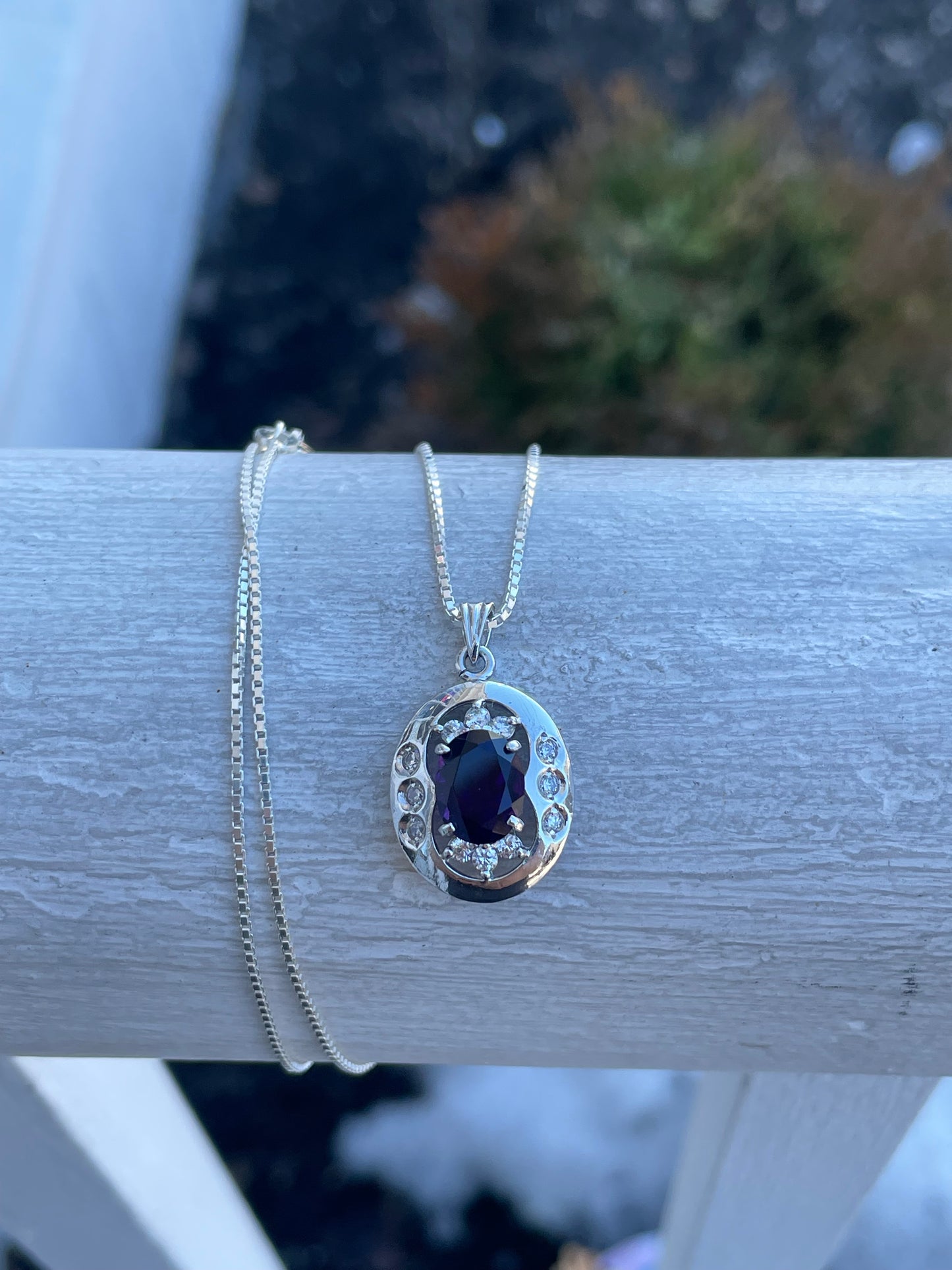 925 Sterling Silver 1.50ct Oval Amethyst & Cz Necklace