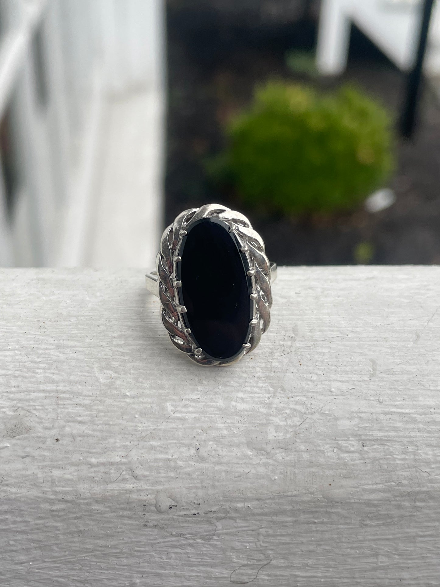 925 Sterling Silver Oval Black Onyx Signet Solitaire Ring Size 7