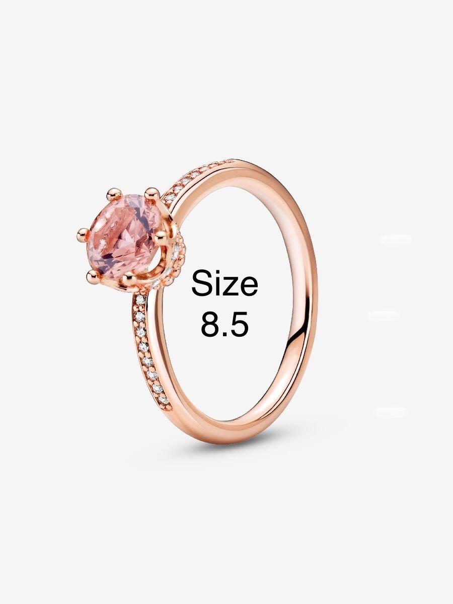 Pandora Pink Sparkling Crown Solitaire Ring w/ 14k rose gold plating 188289C01 Size 8.5