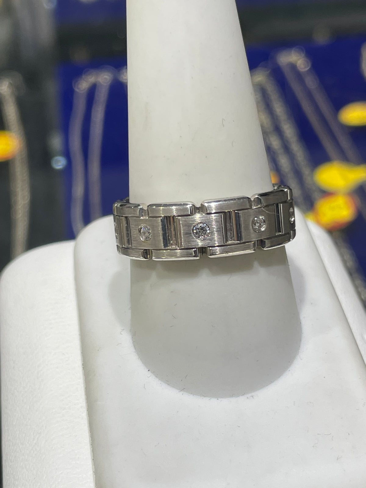 Designer FG Sterling Silver Textured Tile Cz Band Ring Size 10