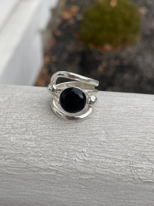 925 Sterling Silver 5.00ct Black Onyx Bypass Adjustable Ring Open Size
