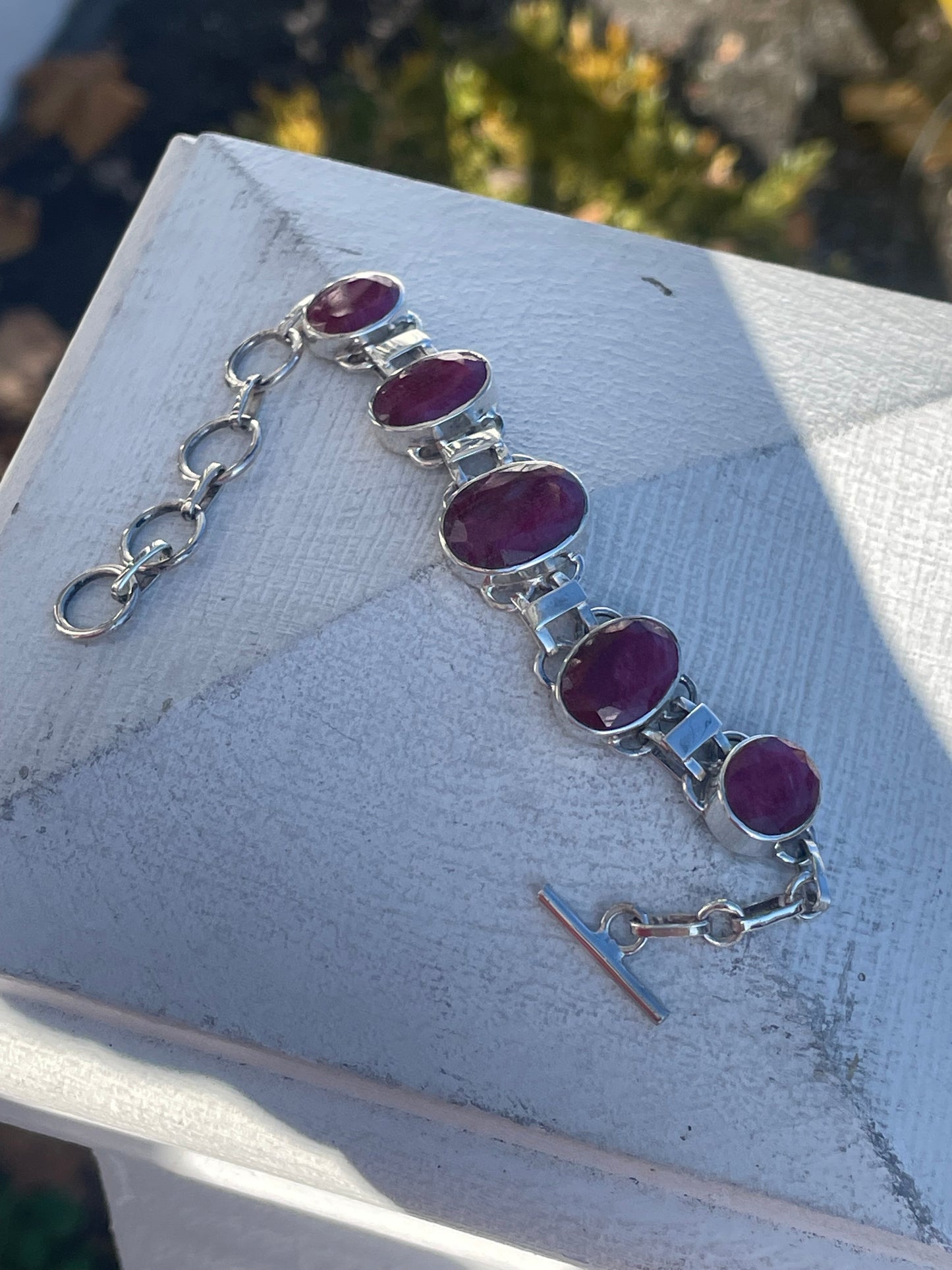 925 Sterling Silver Large Natural Ruby Stone Bracelet 50ct tcw!