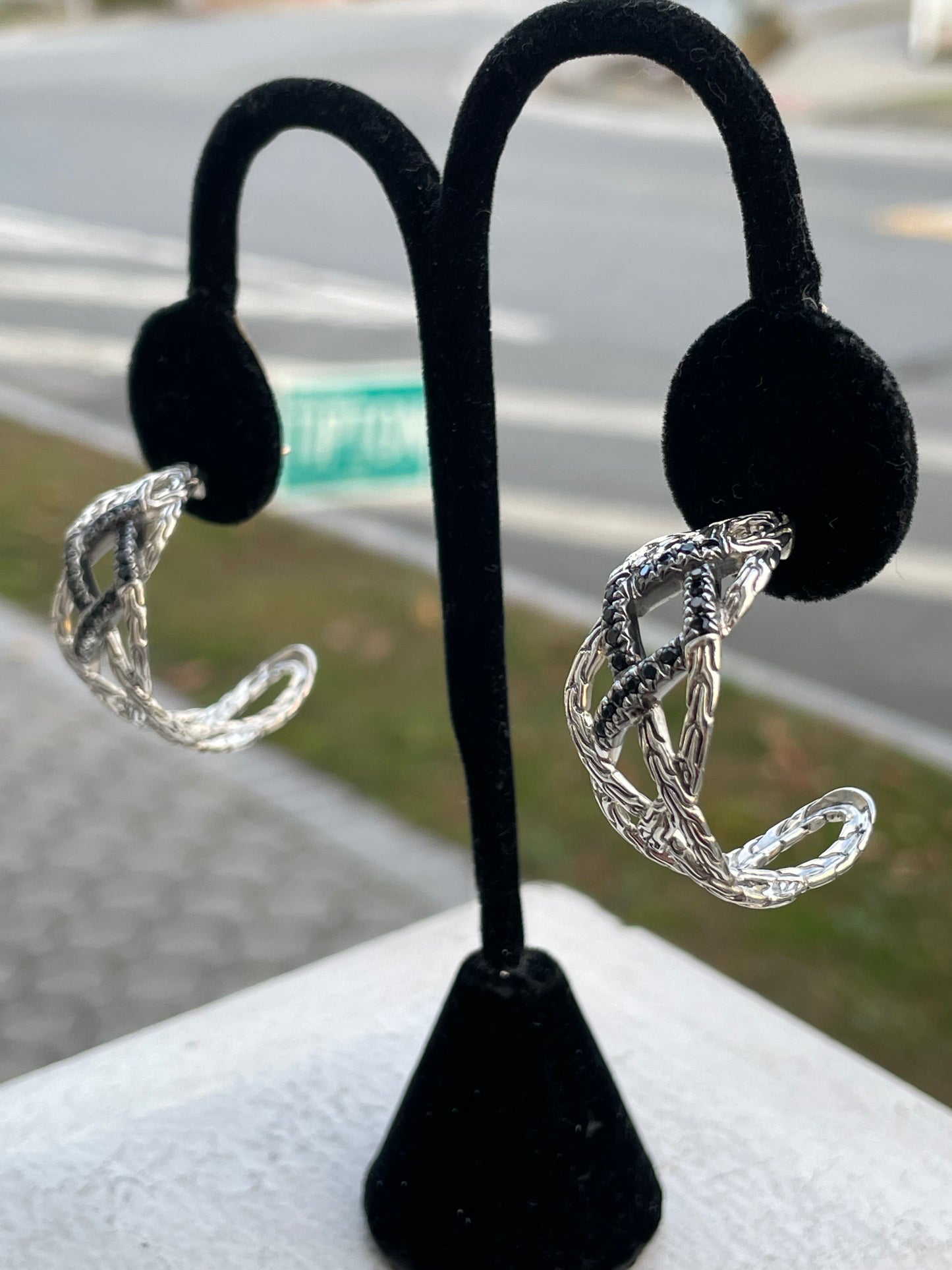 Designer John Hardy Woven Black Sapphire Half Hoop Earrings