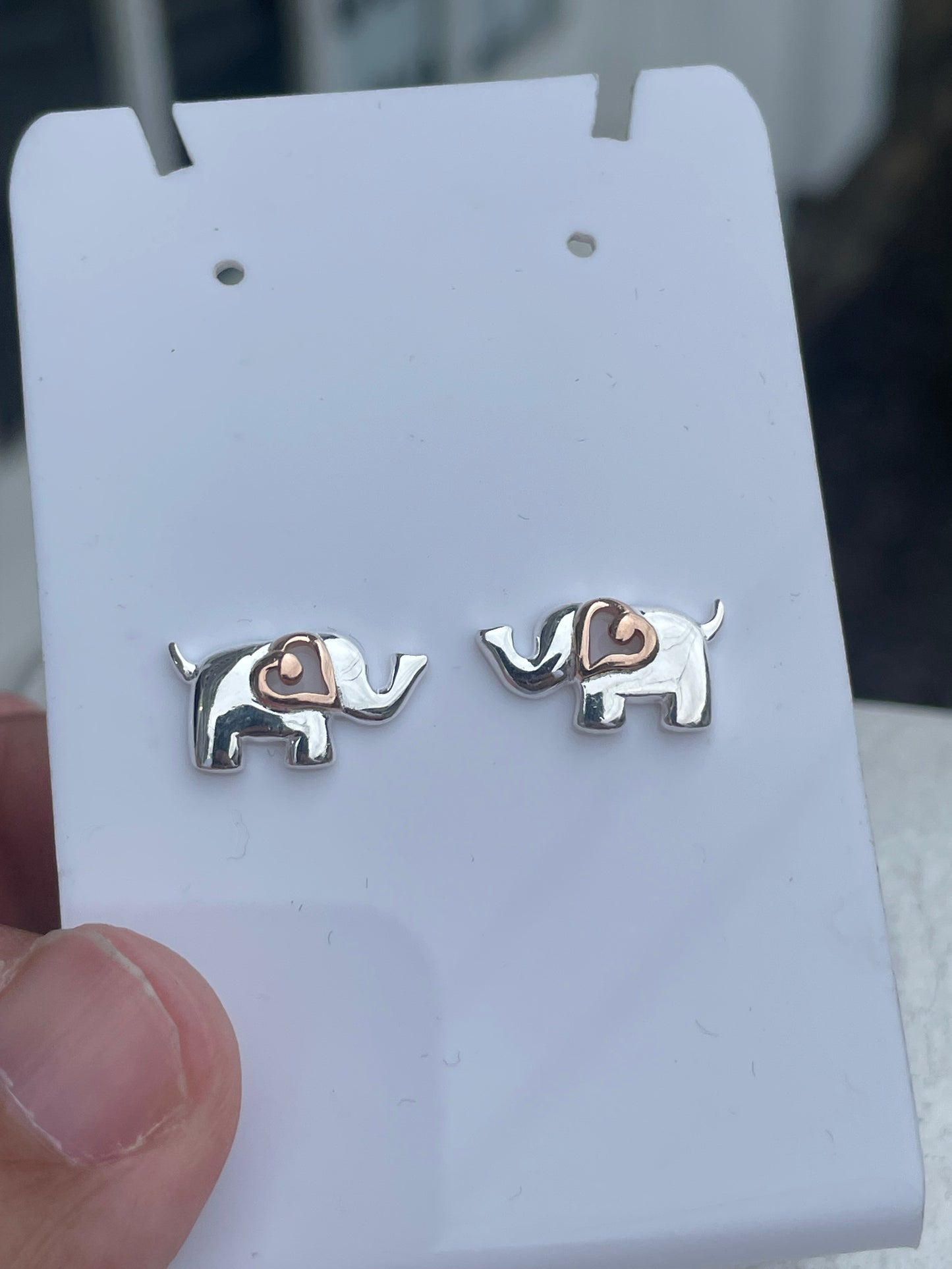 925 Sterling Silver 2tone Rose Vermeil Lucky Elephant Stud Earrings