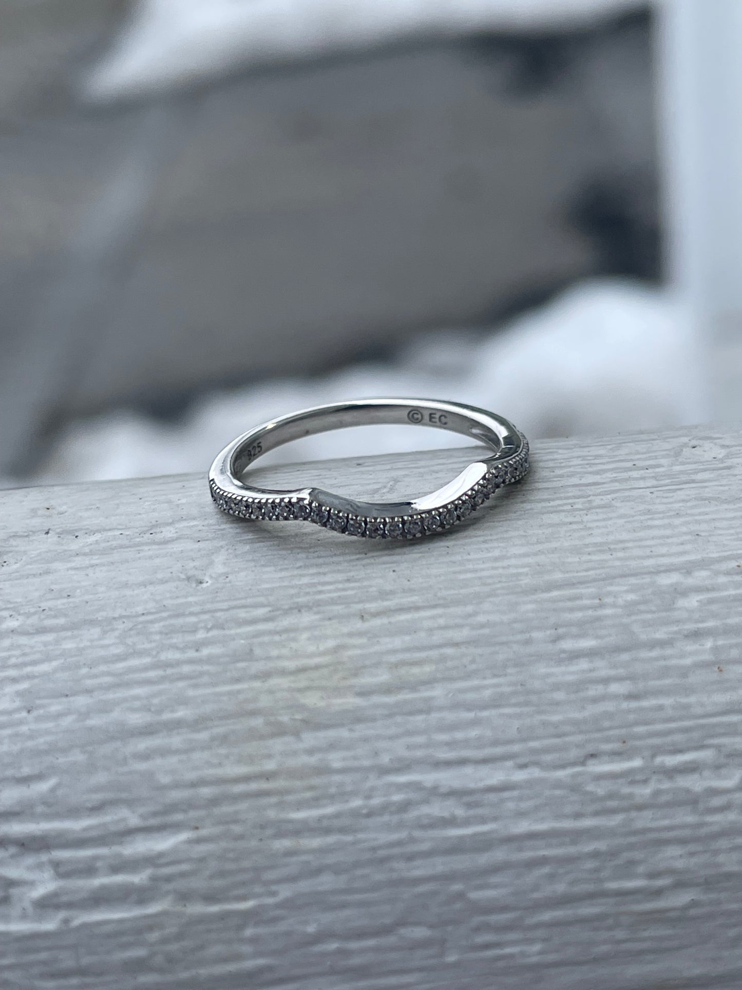 925 Sterling Silver Cz Wavy Stack Ring Size 7