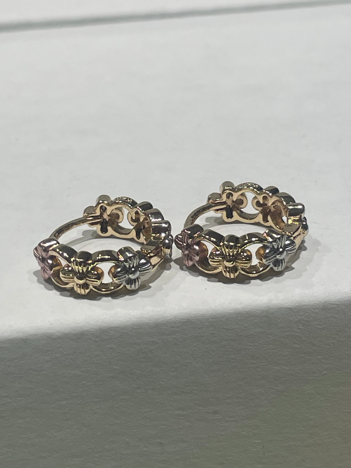 Tri-Color Gold Plated Lei Flower Hoop Earrings