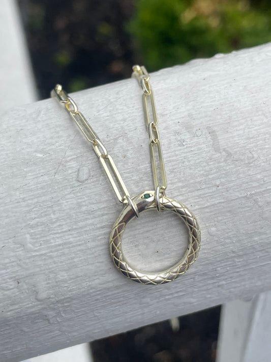 925 Sterling Silver Vermeil Gucci Style Ouroboros Serpent Necklace