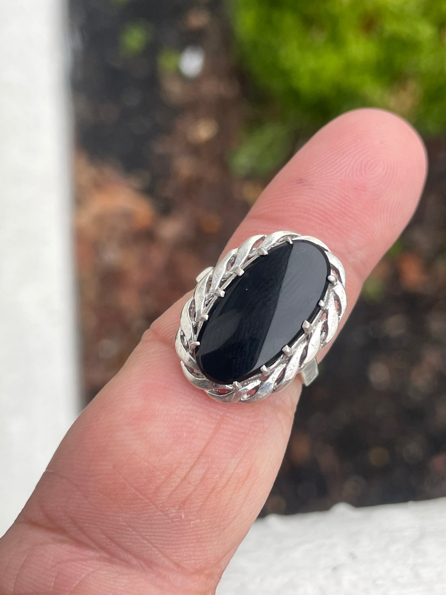 925 Sterling Silver Oval Black Onyx Signet Solitaire Ring Size 7