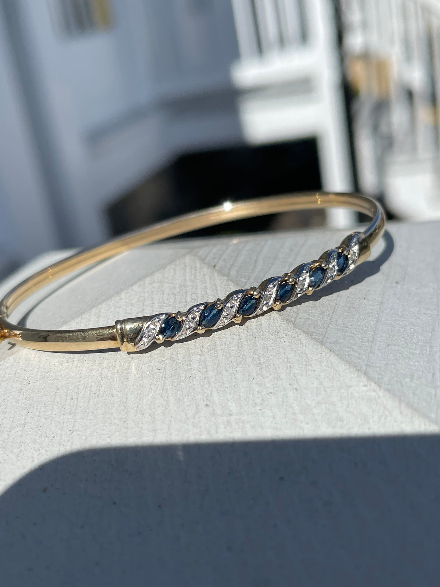 14k Gold Sapphire & Diamond Bangle Bracelet