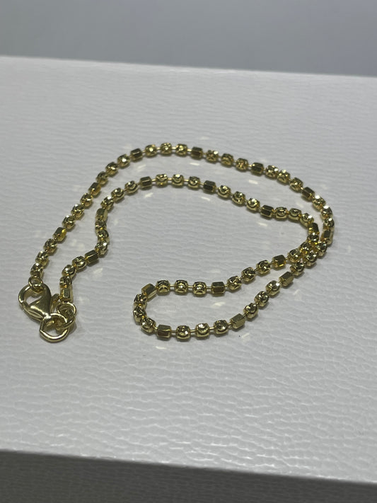 925 Sterling Silver Vermeil Mooncut Beaded Anklet 10”