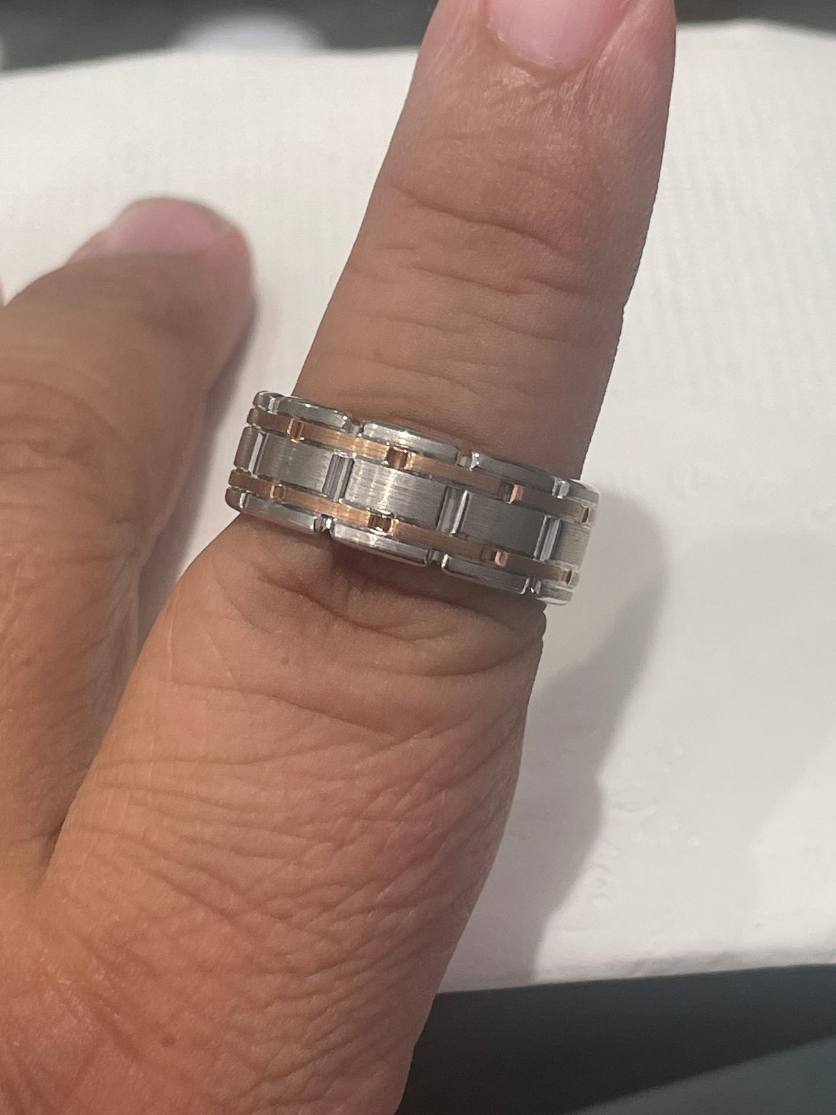 925 Sterling Silver Designer Triton Two Tone Textured Band Ring Size 10
