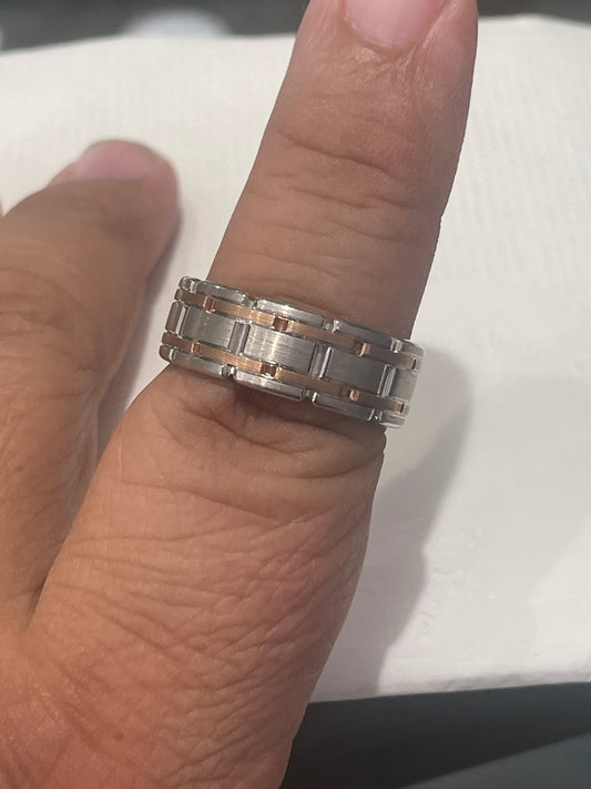925 Sterling Silver Designer Triton Two Tone Textured Band Ring Size 10