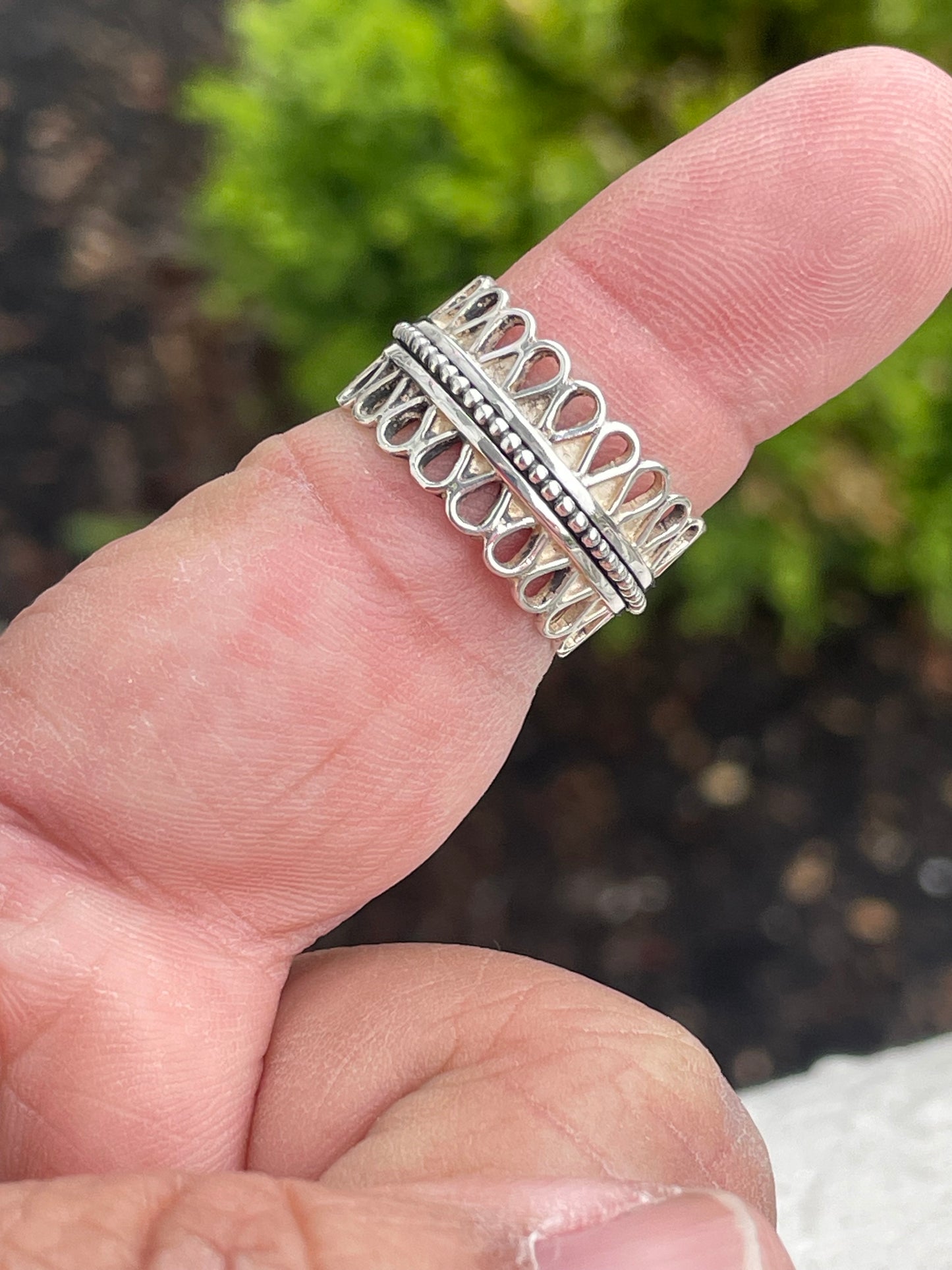 Designer Geo Art 925 Sterling Silver Beaded & Spiral Eternity Band Ring Size 8