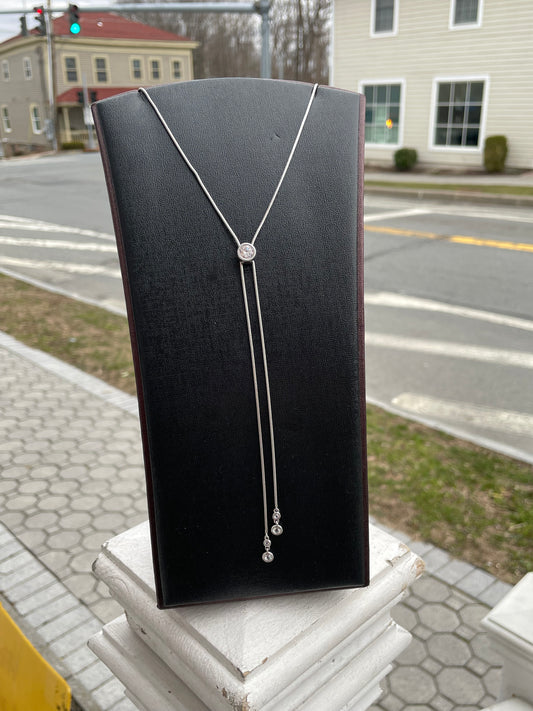 925 Sterling Silver Bolo Tie Cz Stone Necklace