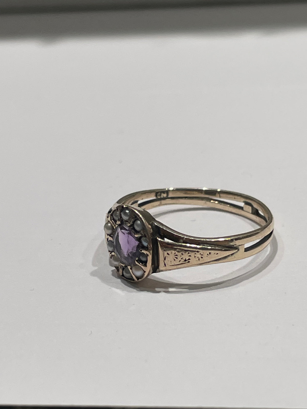 10k Gold Vintage Amethyst & South Sea Indian Pearl Ring Size 6