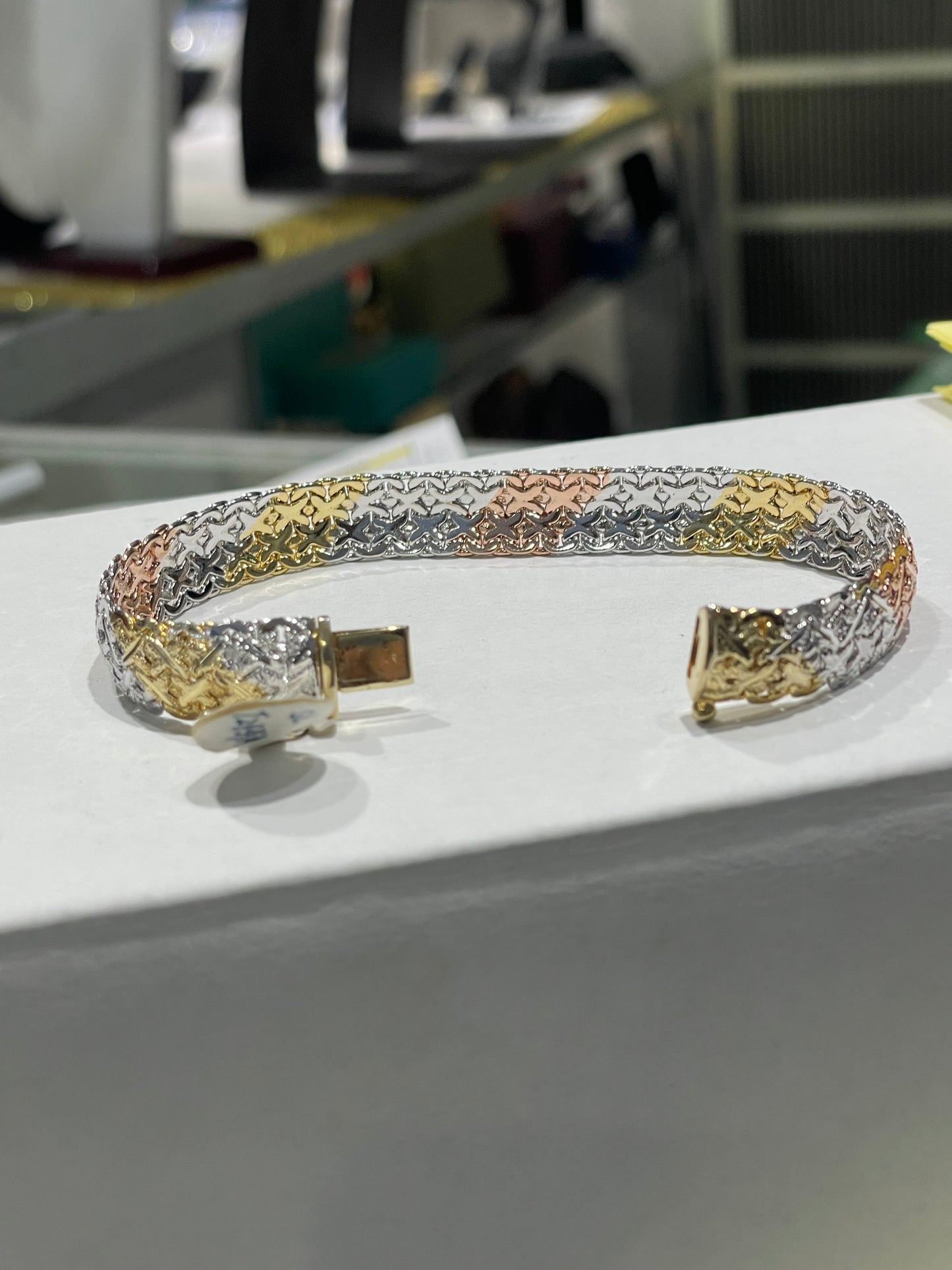 925 Sterling Silver Tri Color Braided Link Bracelet 7.25”