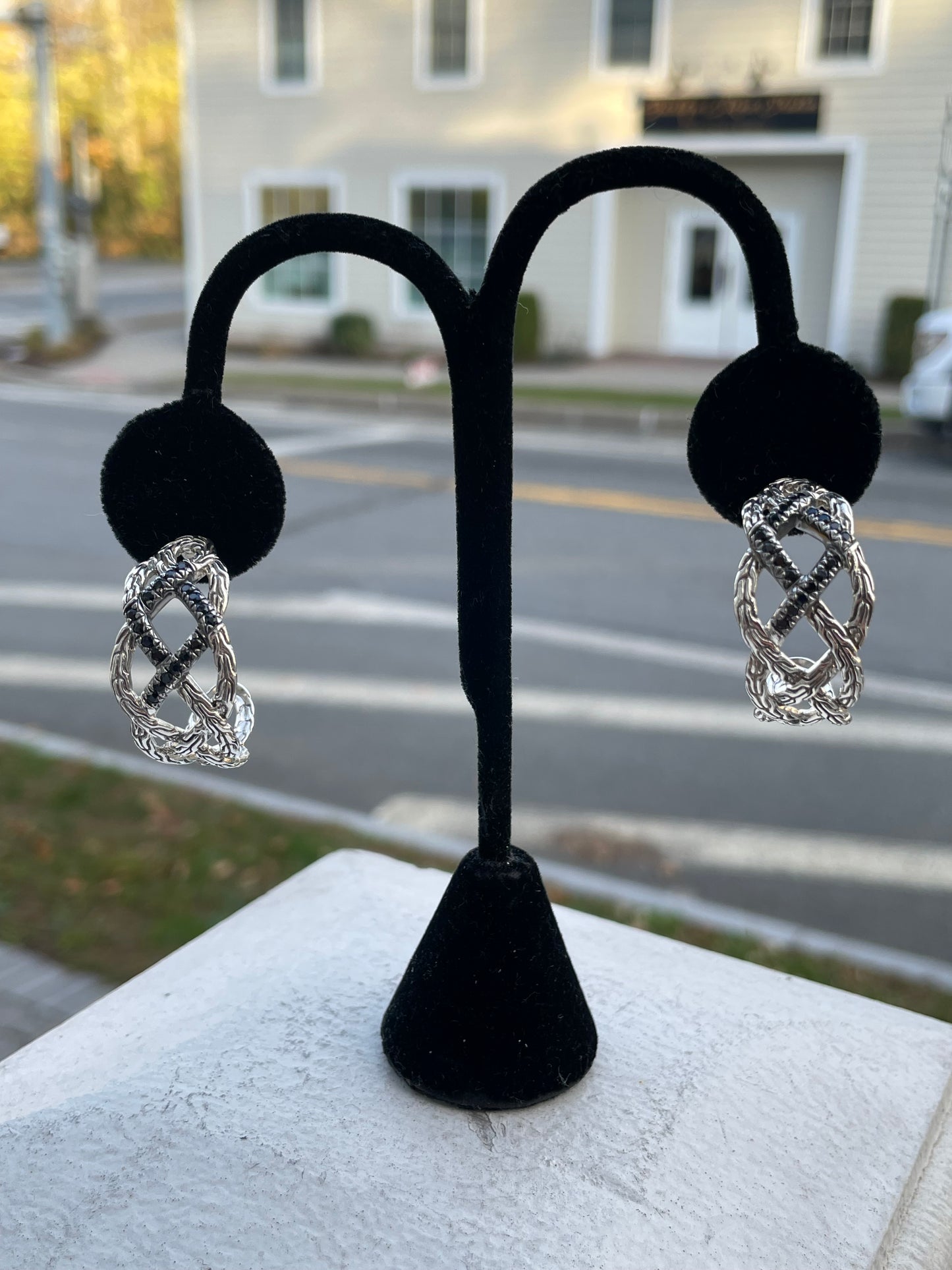 Designer John Hardy Woven Black Sapphire Half Hoop Earrings