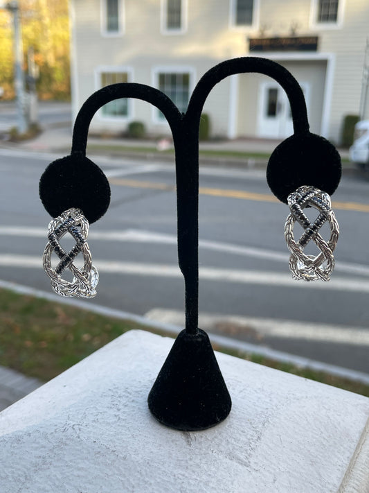 Designer John Hardy Woven Black Sapphire Half Hoop Earrings