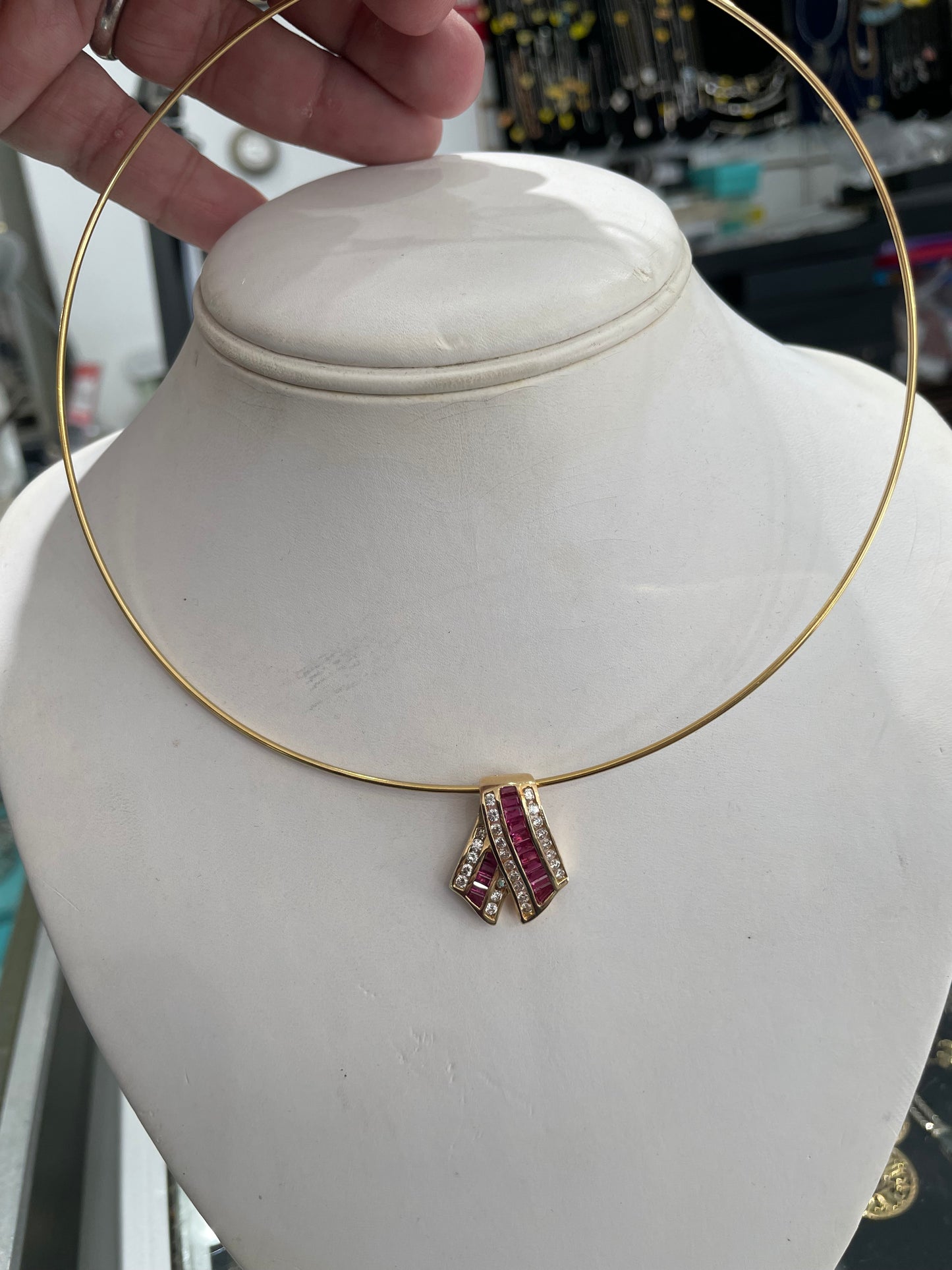Designer Cardow 14k Gold Ruby & Diamond Slide Necklace