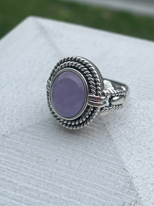Designer CNA 925 Sterling Silver Lavender Jade Solitaire Statement Ring Size 7