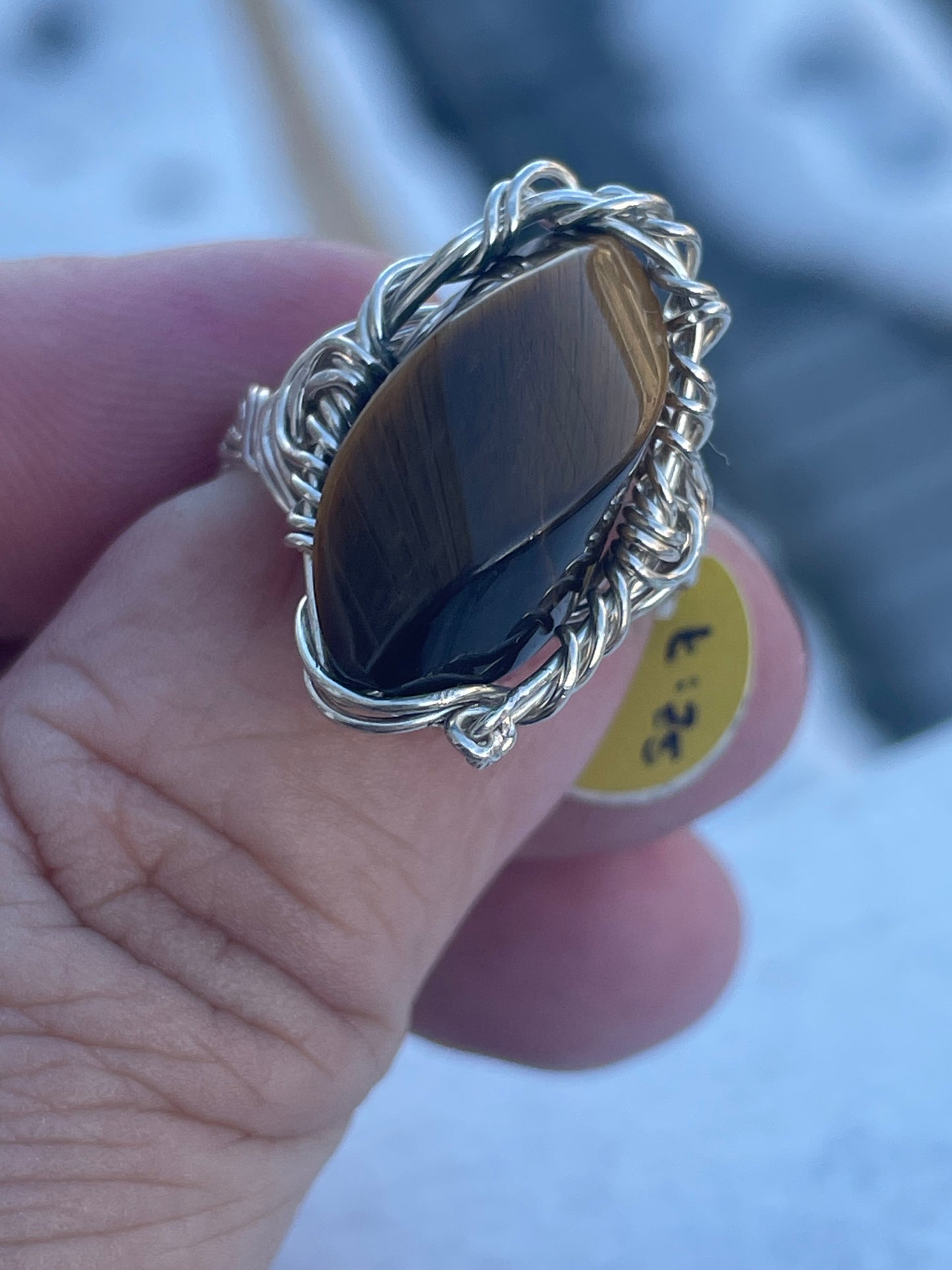 925 Sterling Silver Handmade Wire Setting Tiger’s Eye Stone Ring Size 7