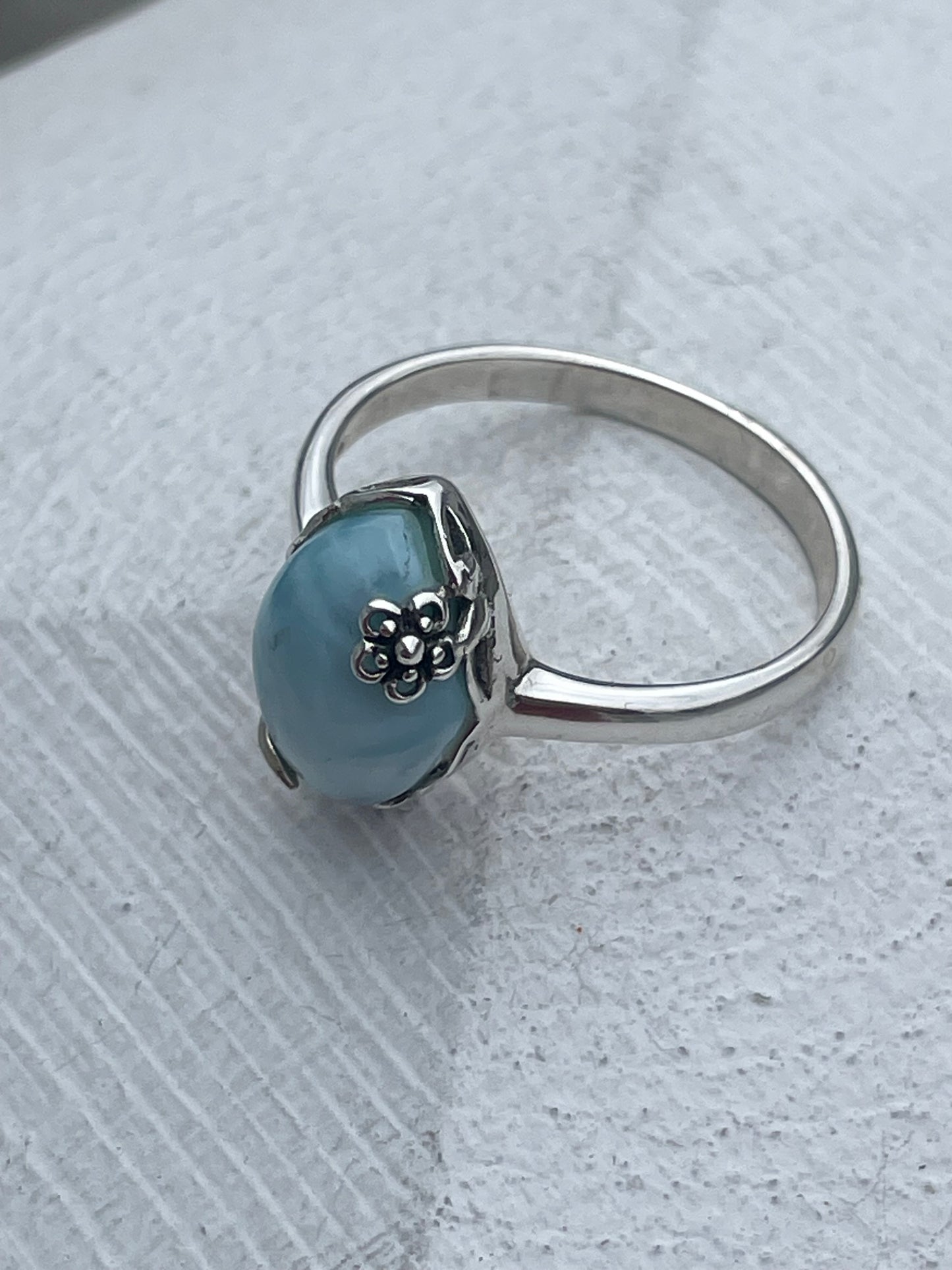 925 Sterling Silver Solitaire Larimar Ring Size 10