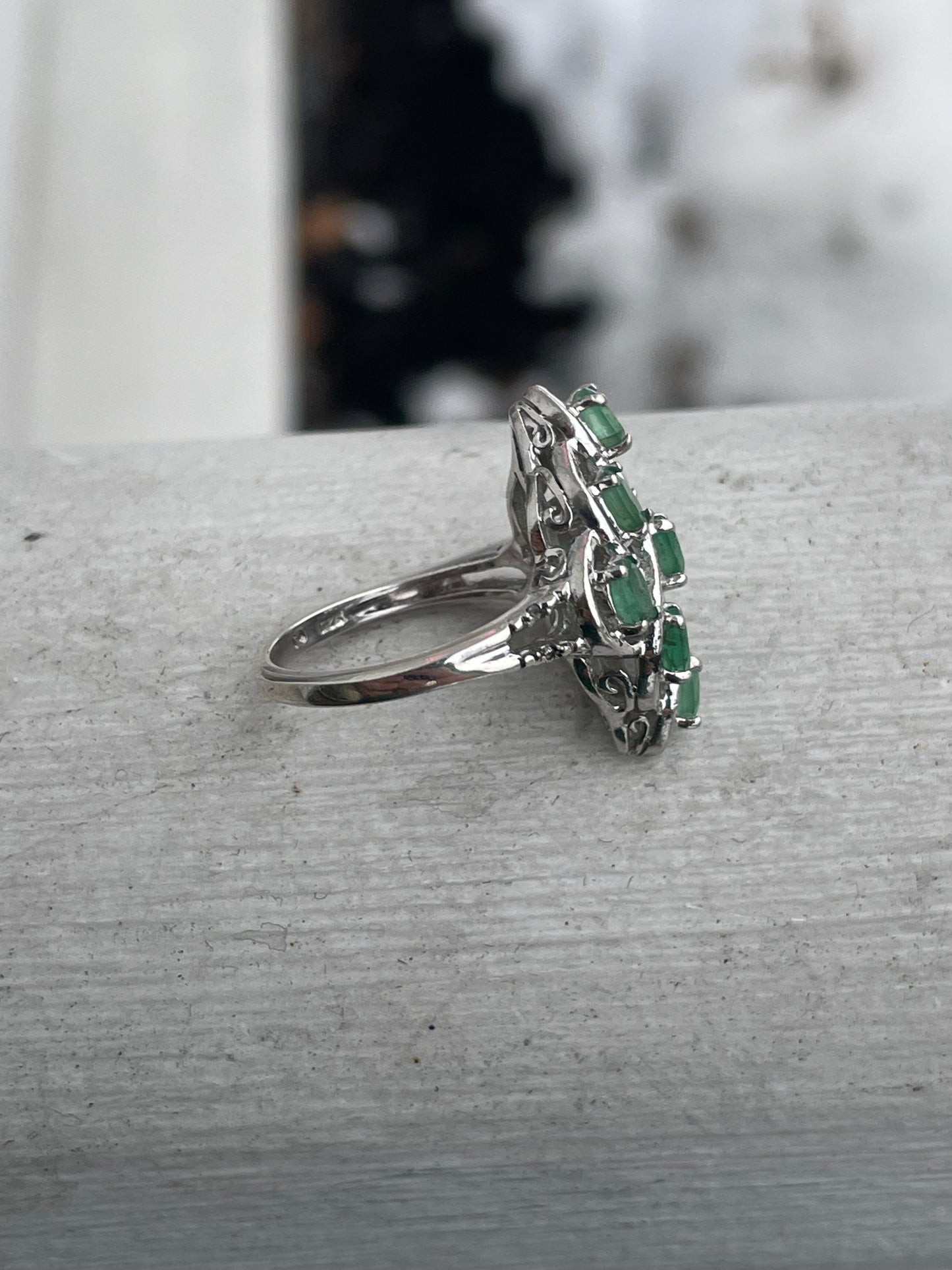 925 Sterling Silver Natural Emerald Cluster Ring Size 6