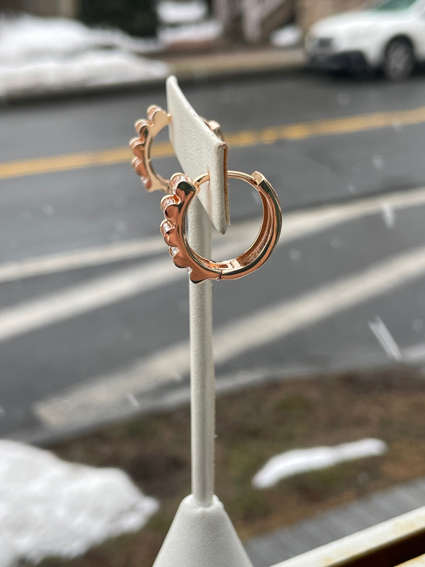 316L Rose Gold Plated Clear Zirconia Huggie Hoop Earrings (K30)