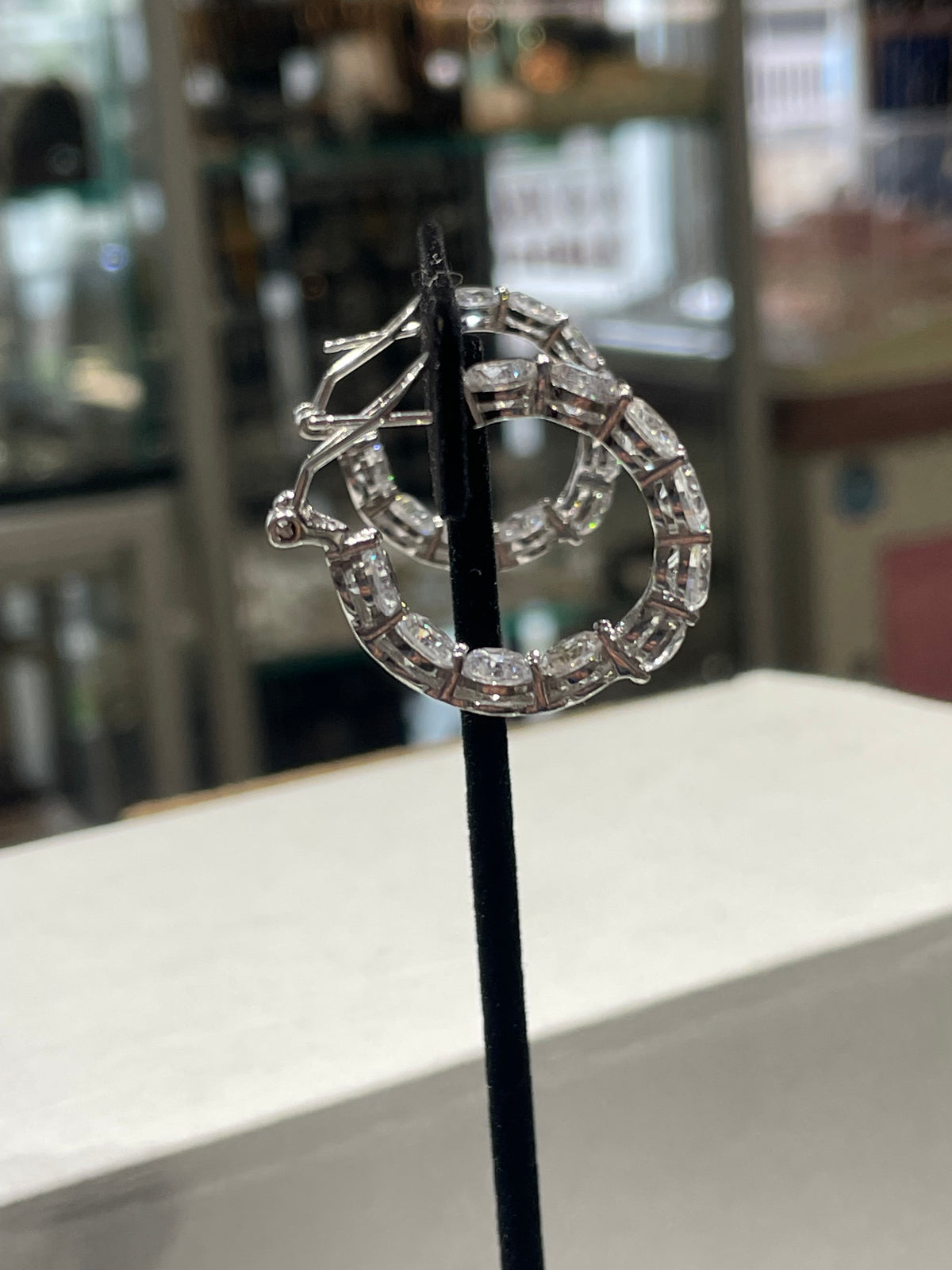 925 Sterling Silver Clear Zirconia Hoop Earrings Omega Backs