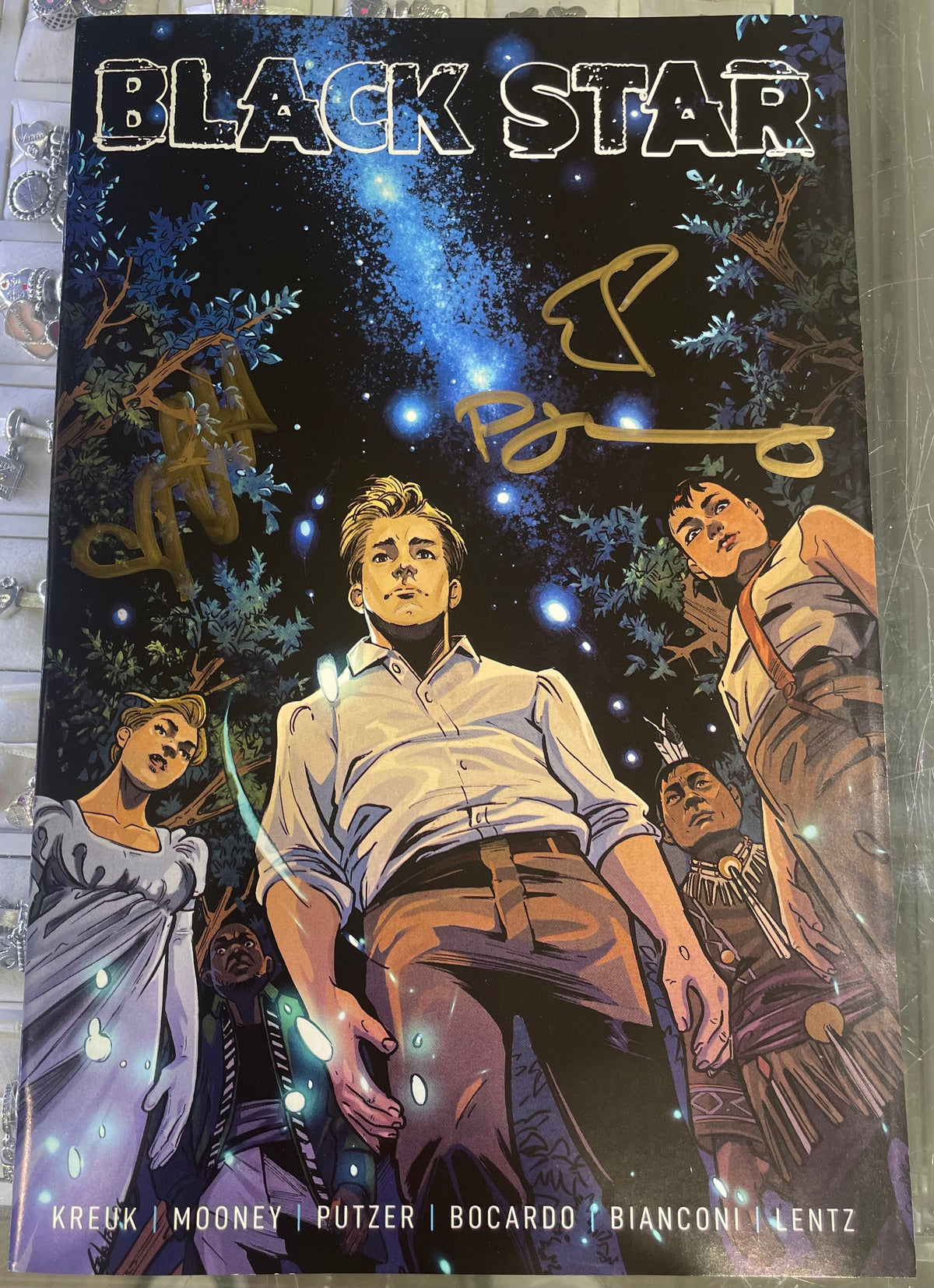 Signed x3 Black Star #1 Madwoman’s Library Exclusive Variant Cover signed by Kreuk, Mooney, and Putzer
